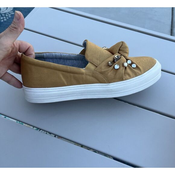 Nine West Orenda Fabric Embellished Slip On Sneakers - Size 8.5 - Mustard Yellow - Picture 4 of 11